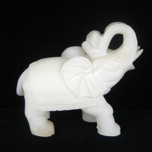 White Elephant Figurine Asian 5 In Resin Trunk Tusks Chinese Character STAIN - Picture 3 of 12